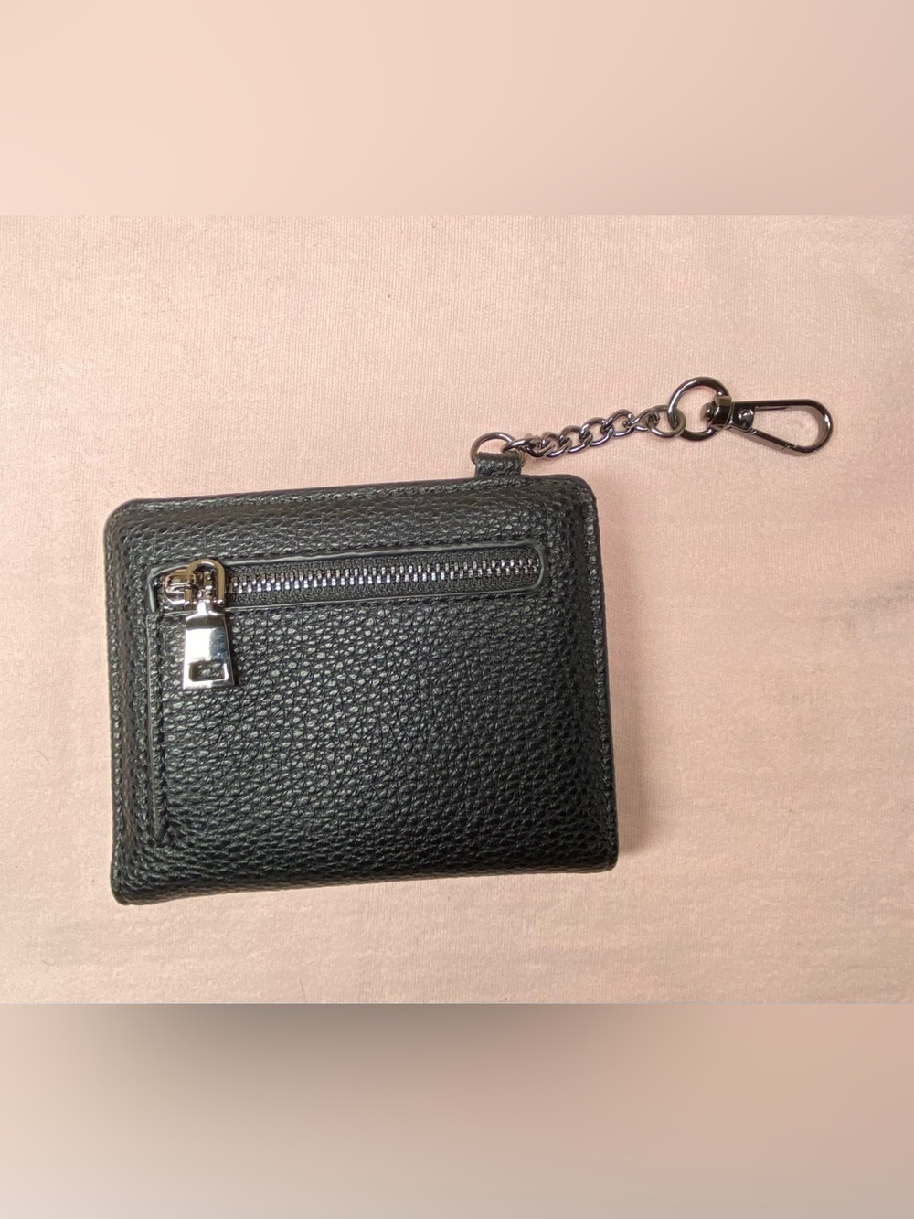 Black Pebbled Leather Bifold Keychain Wallet